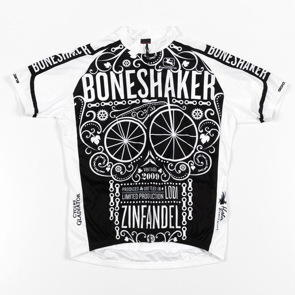 Giordana Full Zip Cycling Jersey  Sz‎ XXL 2XL S/S Black White Made In Italy EUC